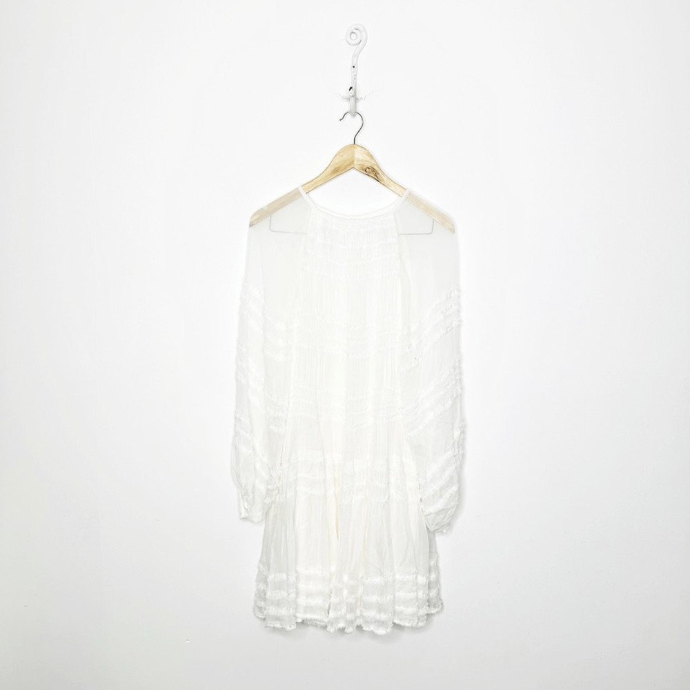 MAGALI PASCAL Amaia Tiered Trapeze Dress white sheer blouson sleeves womens S
